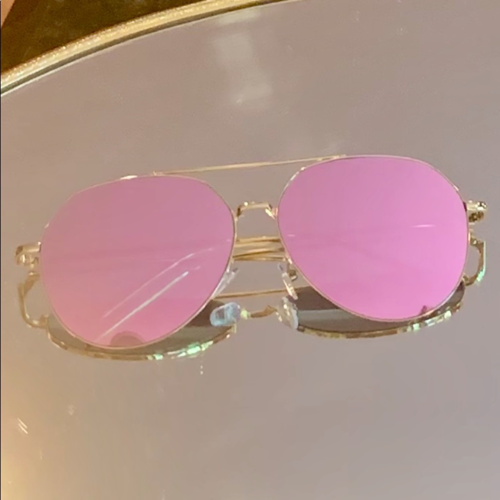 Rose Gold Mirror Sunglasses w Gold Aviator Frame